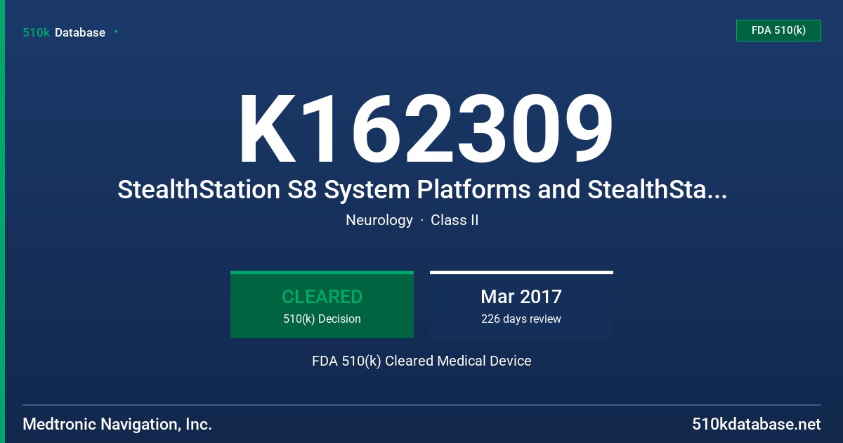 K162309 StealthStation S8 System Platforms and StealthStation Cranial Software FDA 510(k) Cleared Medical Device