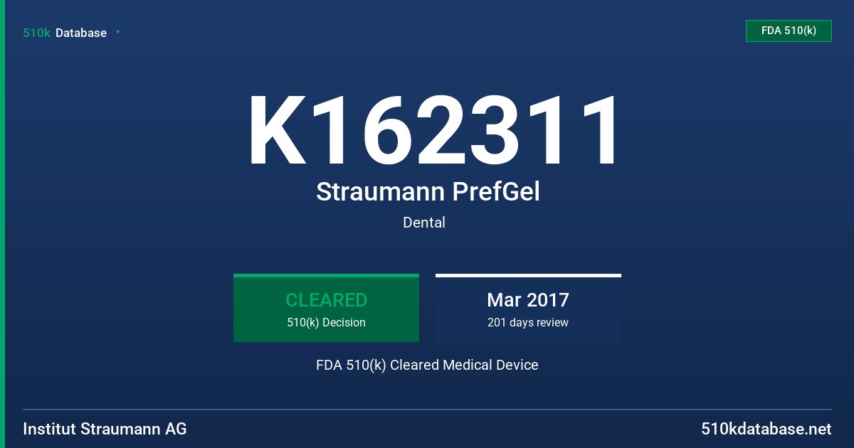 K162311 Straumann PrefGel FDA 510(k) Cleared Medical Device