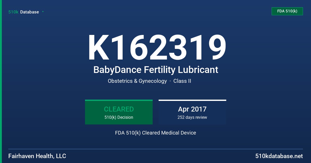 K162319 BabyDance Fertility Lubricant FDA 510(k) Cleared Medical Device