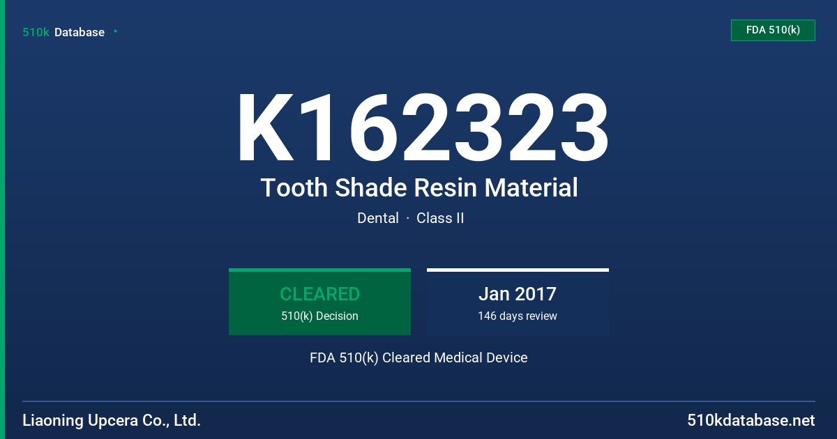 K162323 Tooth Shade Resin Material FDA 510(k) Cleared Medical Device