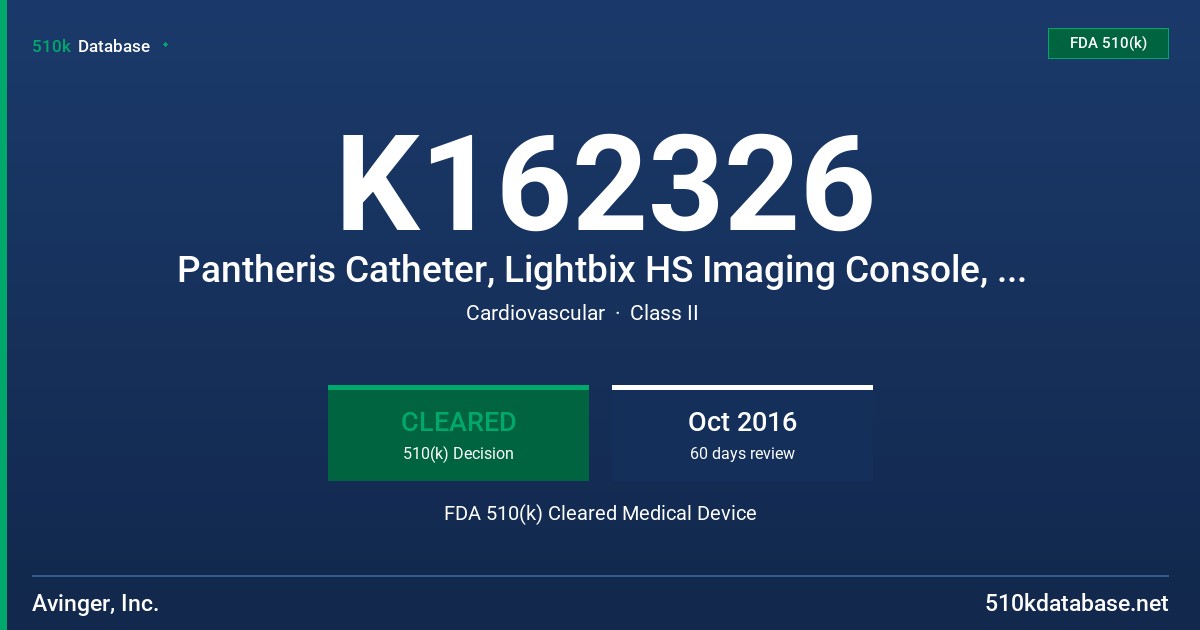 K162326 Pantheris Catheter, Lightbix HS Imaging Console, Lightbox Sled FDA 510(k) Cleared Medical Device