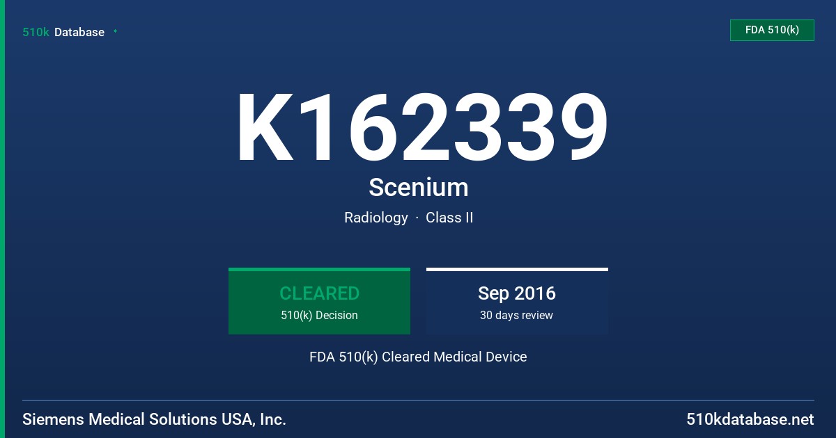 K162339 Scenium FDA 510(k) Cleared Medical Device