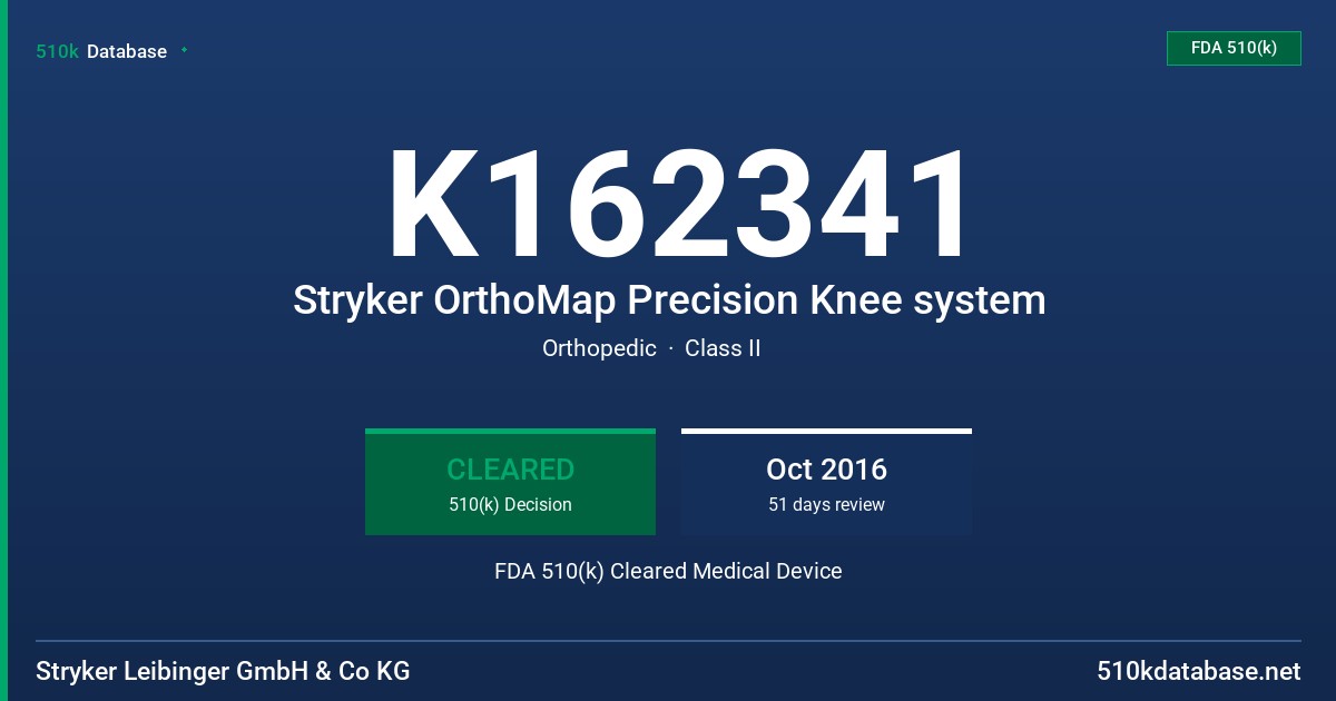 K162341 Stryker OrthoMap Precision Knee system FDA 510(k) Cleared Medical Device