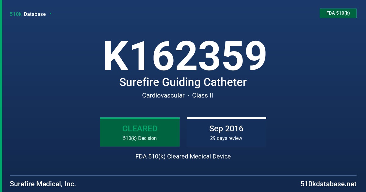 K162359 Surefire Guiding Catheter FDA 510(k) Cleared Medical Device