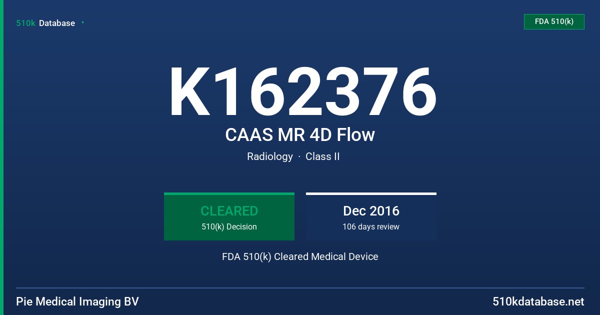 K162376 CAAS MR 4D Flow FDA 510(k) Cleared Medical Device