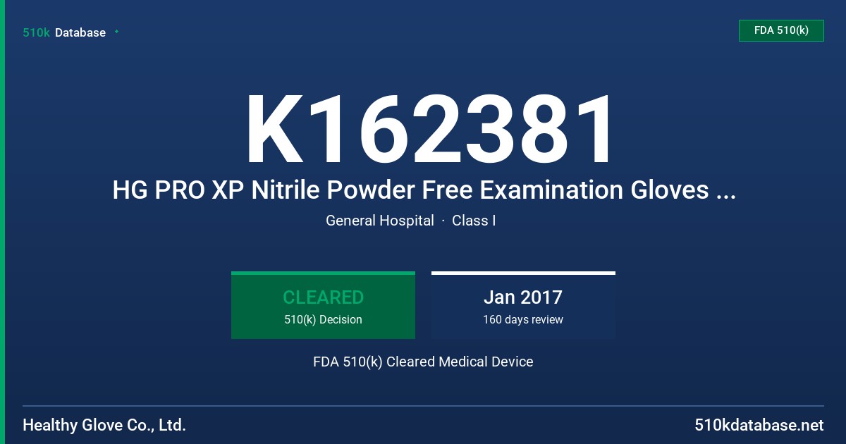 K162381 HG PRO XP Nitrile Powder Free Examination Gloves Tested for Use with Chemotherapy Drugs FDA 510(k) Cleared Medical Device