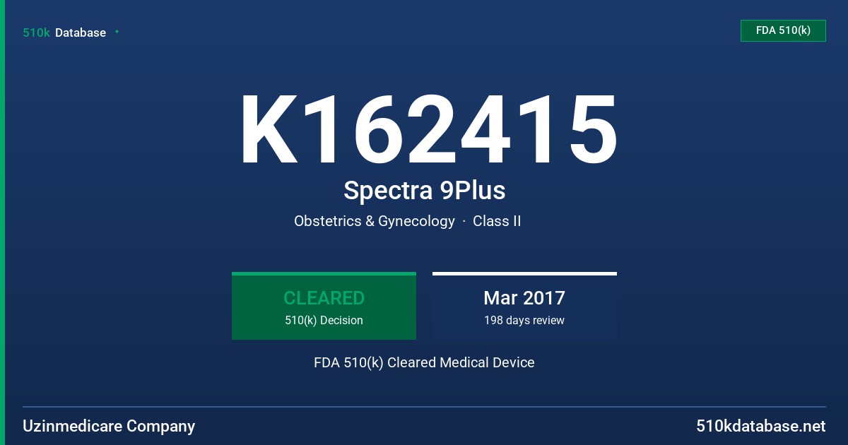 K162415 Spectra 9Plus FDA 510(k) Cleared Medical Device