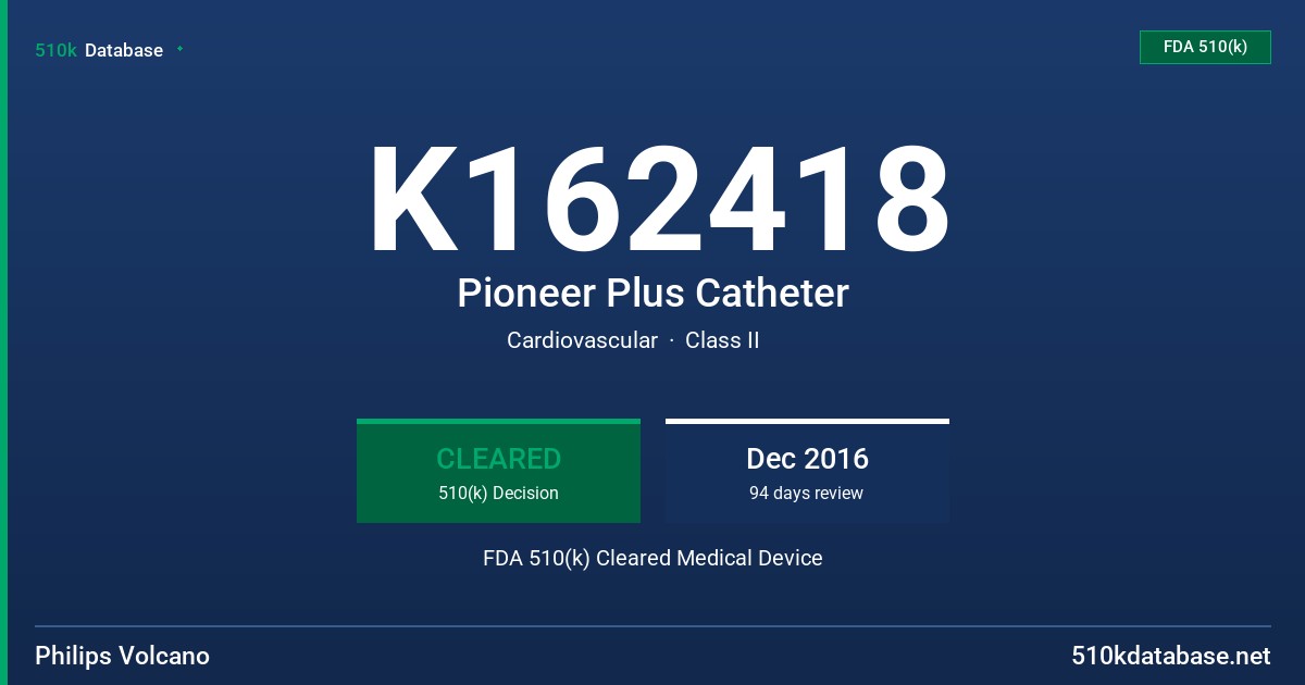 K162418 Pioneer Plus Catheter FDA 510(k) Cleared Medical Device