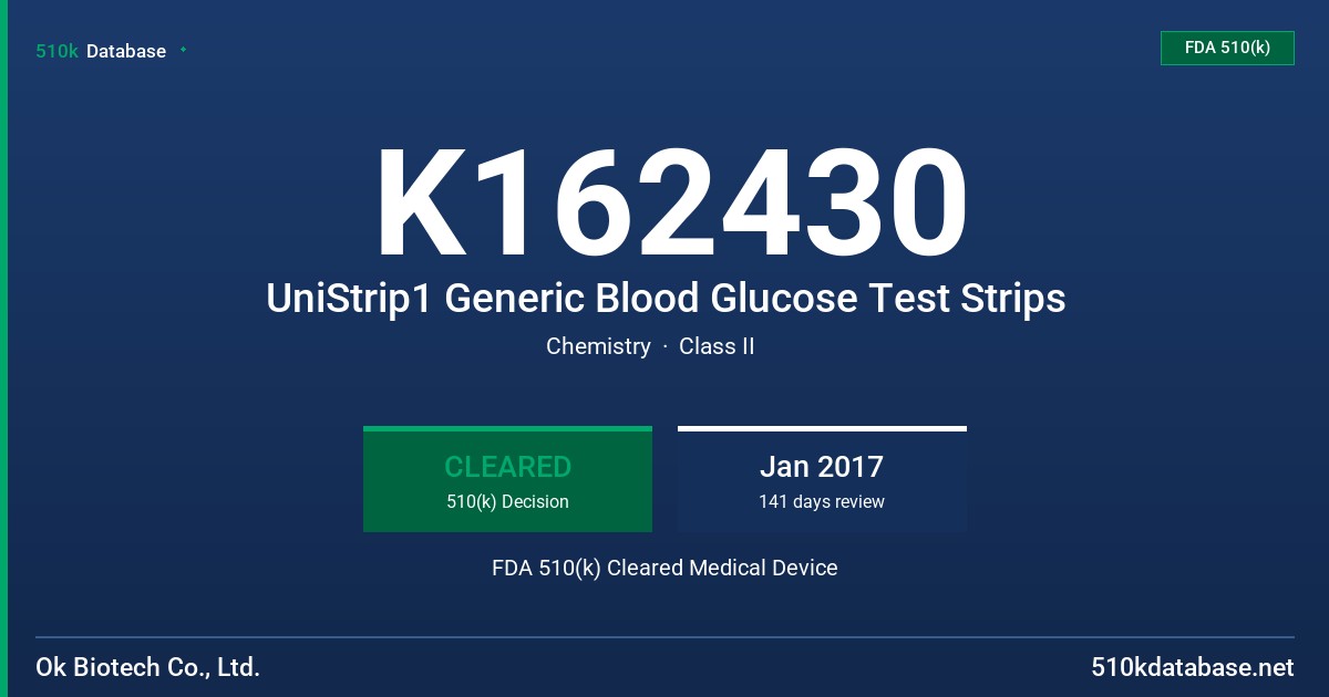 K162430 UniStrip1 Generic Blood Glucose Test Strips FDA 510(k) Cleared Medical Device