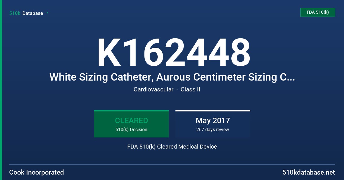 K162448 White Sizing Catheter, Aurous Centimeter Sizing Catheter, Cava Vessel Sizing Catheter FDA 510(k) Cleared Medical Device
