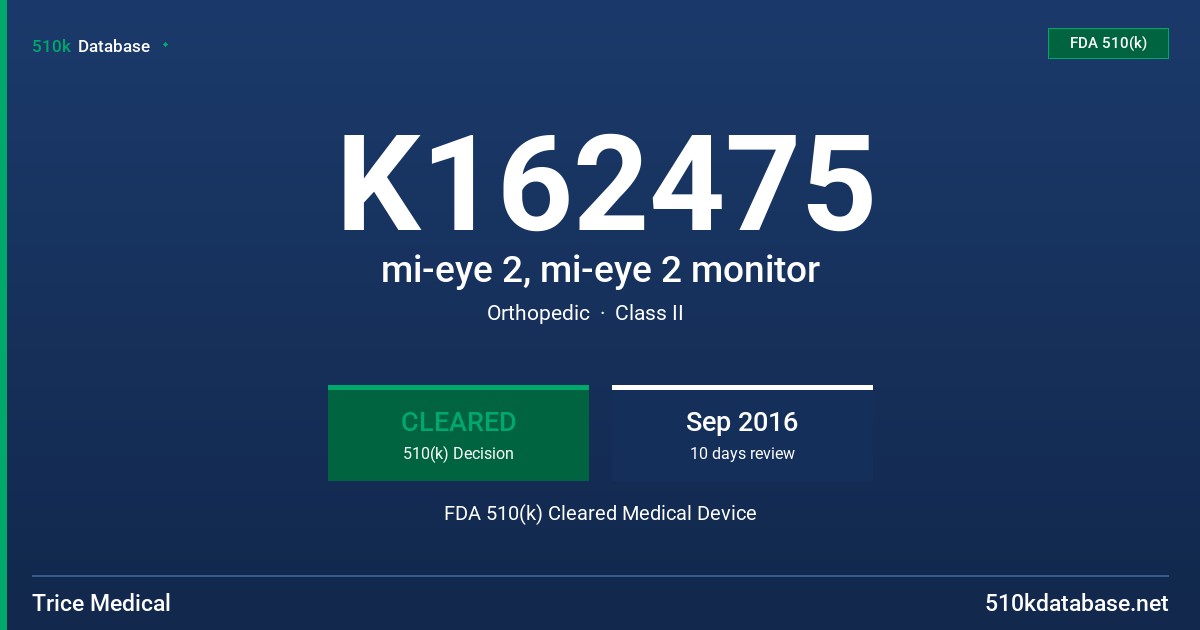 K162475 mi-eye 2, mi-eye 2 monitor FDA 510(k) Cleared Medical Device