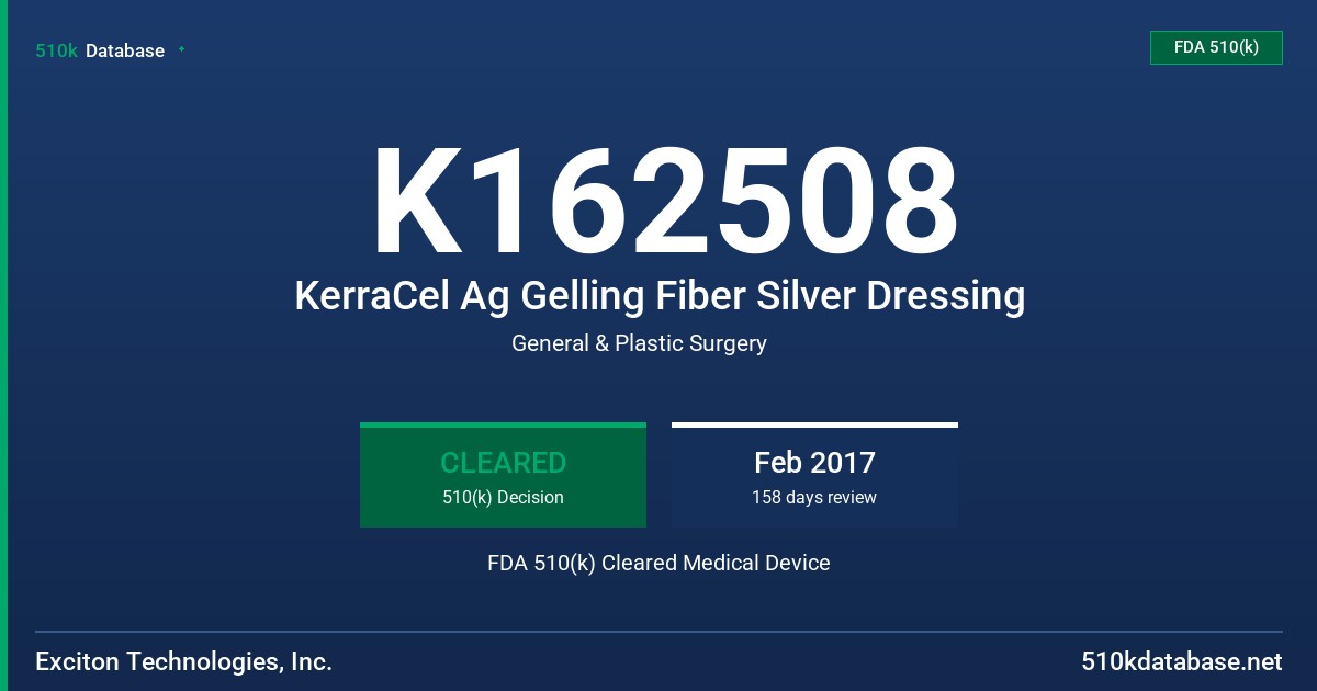 K162508 KerraCel Ag Gelling Fiber Silver Dressing FDA 510(k) Cleared Medical Device