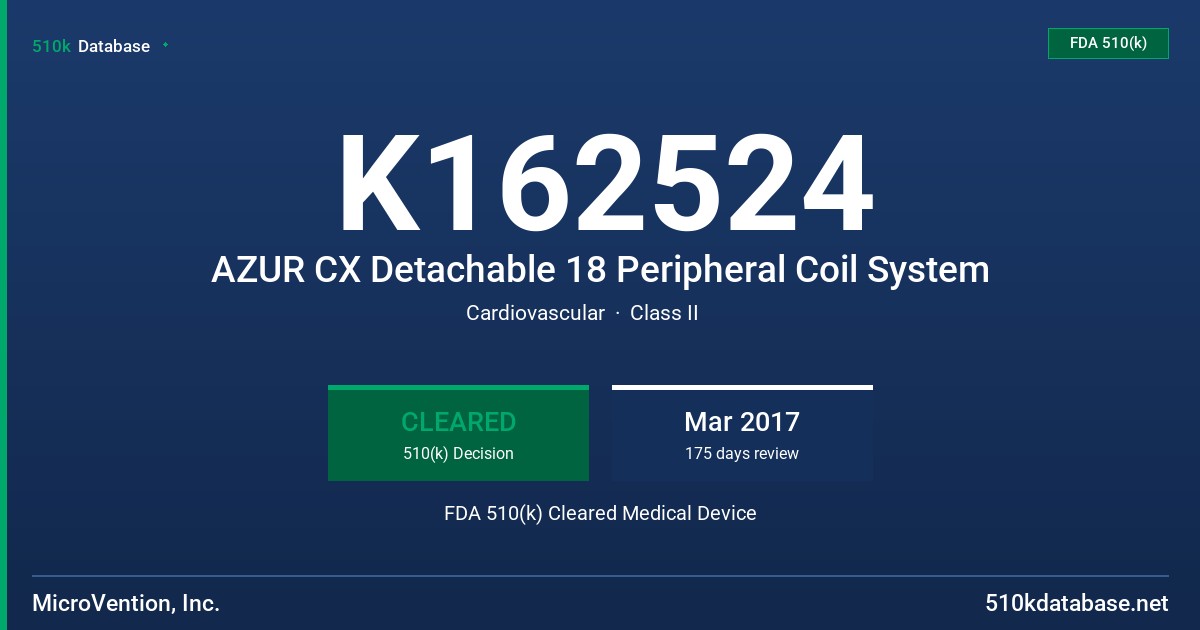 K162524 AZUR CX Detachable 18 Peripheral Coil System FDA 510(k) Cleared Medical Device