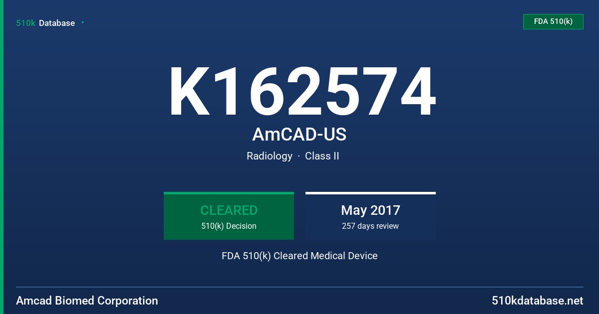 K162574 AmCAD-US FDA 510(k) Cleared Medical Device