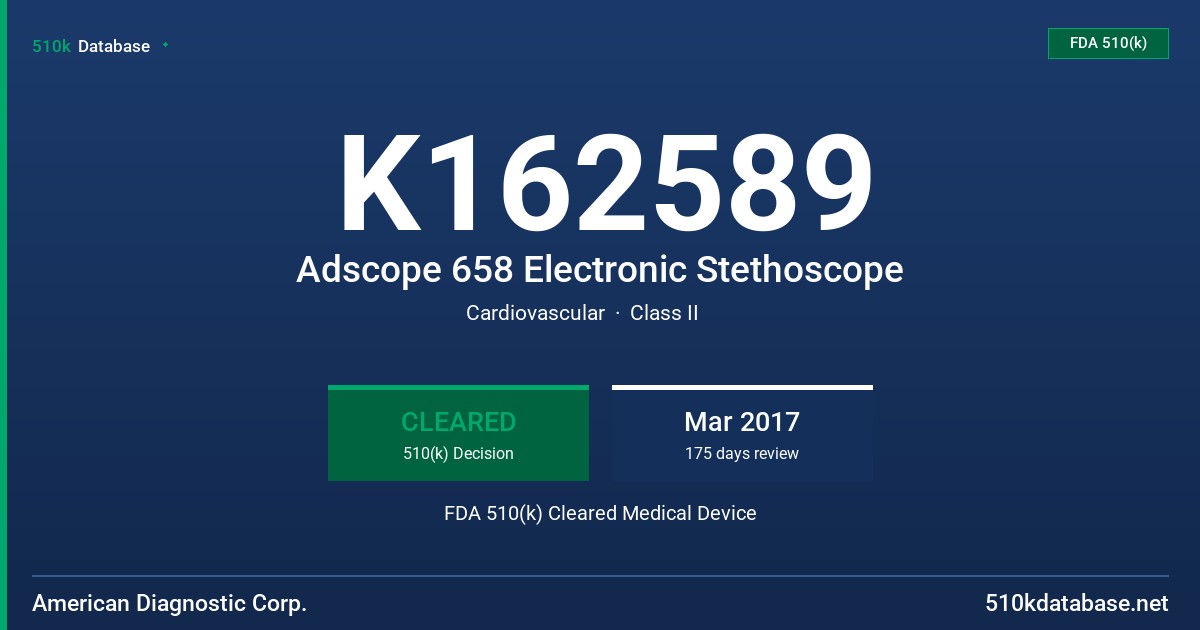 K162589 Adscope 658 Electronic Stethoscope FDA 510(k) Cleared Medical Device