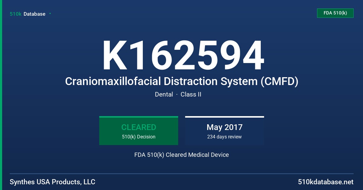 K162594 Craniomaxillofacial Distraction System (CMFD) FDA 510(k) Cleared Medical Device