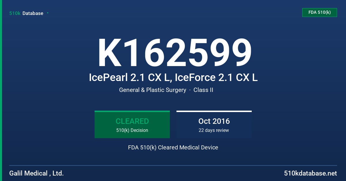 K162599 IcePearl 2.1 CX L, IceForce 2.1 CX L FDA 510(k) Cleared Medical Device