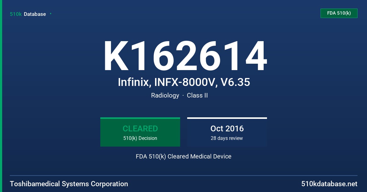 K162614 Infinix, INFX-8000V, V6.35 FDA 510(k) Cleared Medical Device