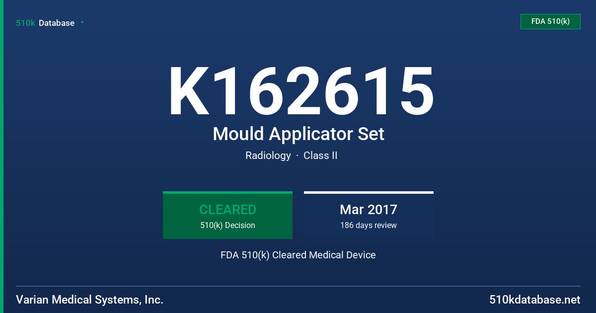 K162615 Mould Applicator Set FDA 510(k) Cleared Medical Device
