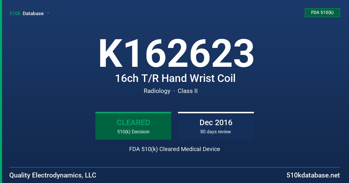 K162623 16ch T/R Hand Wrist Coil FDA 510(k) Cleared Medical Device