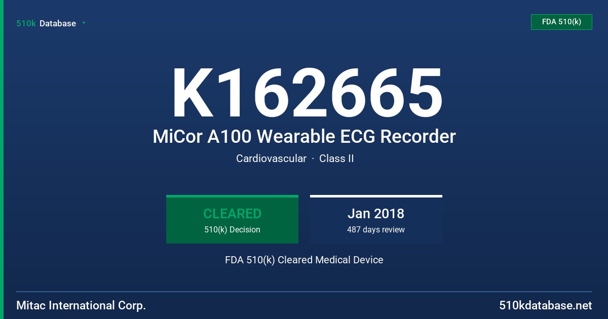 K162665 MiCor A100 Wearable ECG Recorder FDA 510(k) Cleared Medical Device