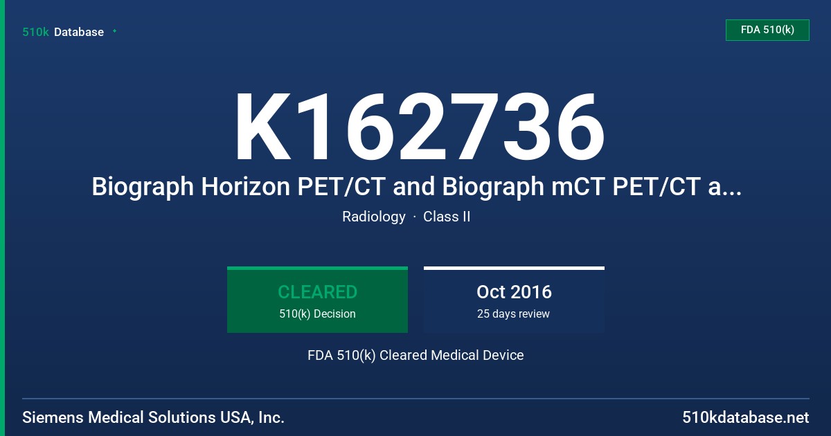 K162736 Biograph Horizon PET/CT and Biograph mCT PET/CT and Biograph mCT Flow PET/CT FDA 510(k) Cleared Medical Device