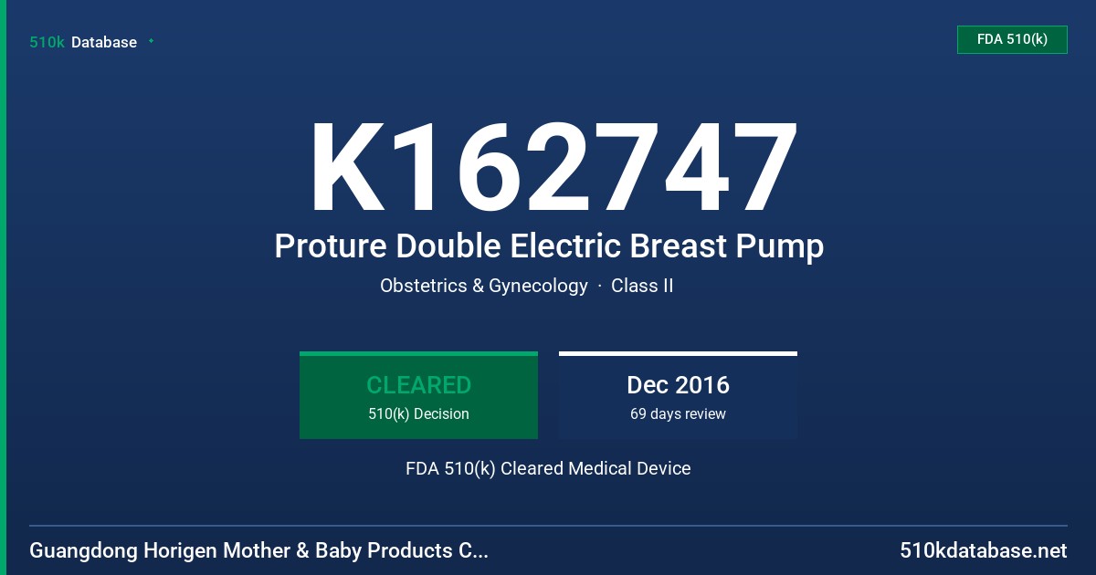K162747 Proture Double Electric Breast Pump FDA 510(k) Cleared Medical Device