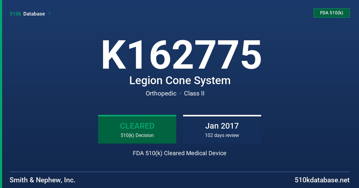 K162775 Legion Cone System FDA 510(k) Cleared Medical Device