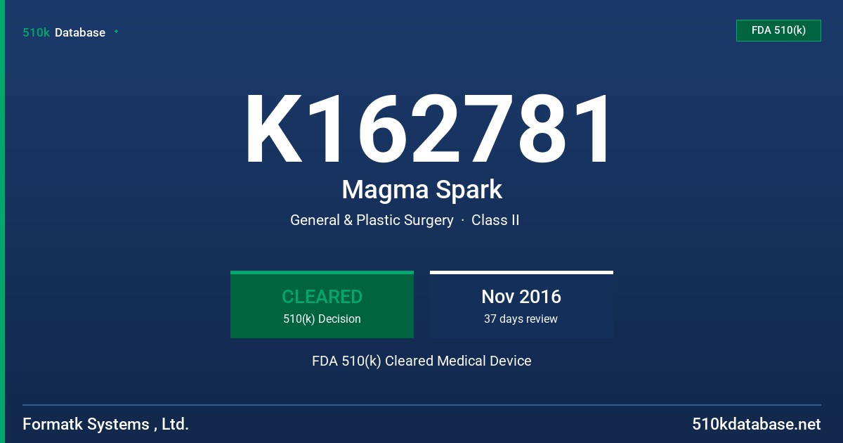 K162781 Magma Spark FDA 510(k) Cleared Medical Device