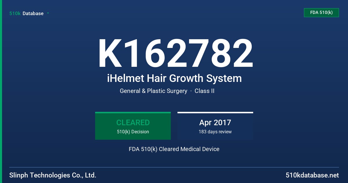 K162782 iHelmet Hair Growth System FDA 510(k) Cleared Medical Device