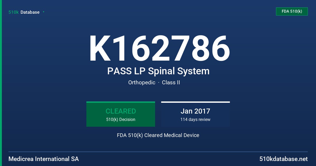 K162786 PASS LP Spinal System FDA 510(k) Cleared Medical Device