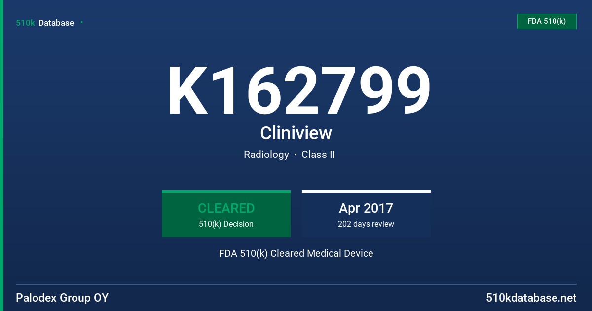 K162799 Cliniview FDA 510(k) Cleared Medical Device