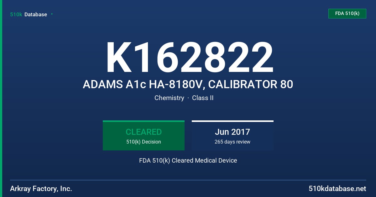 K162822 ADAMS A1c HA-8180V, CALIBRATOR 80 FDA 510(k) Cleared Medical Device