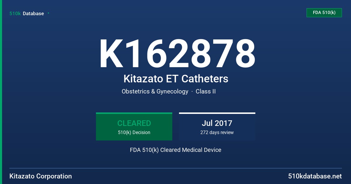 K162878 Kitazato ET Catheters FDA 510(k) Cleared Medical Device