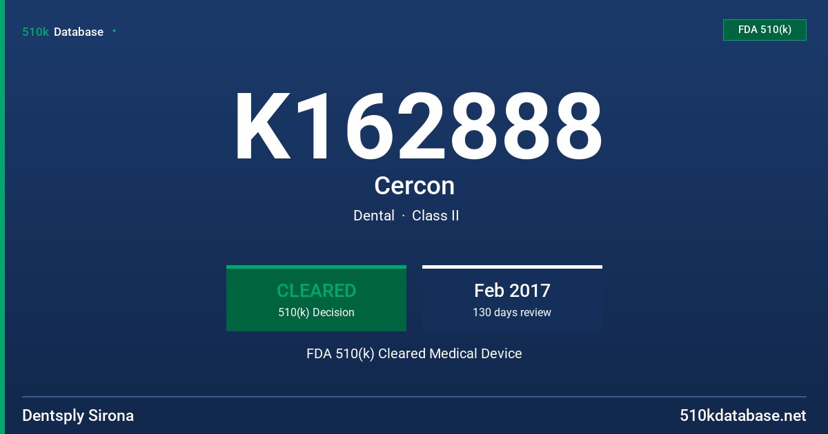 K162888 Cercon FDA 510(k) Cleared Medical Device