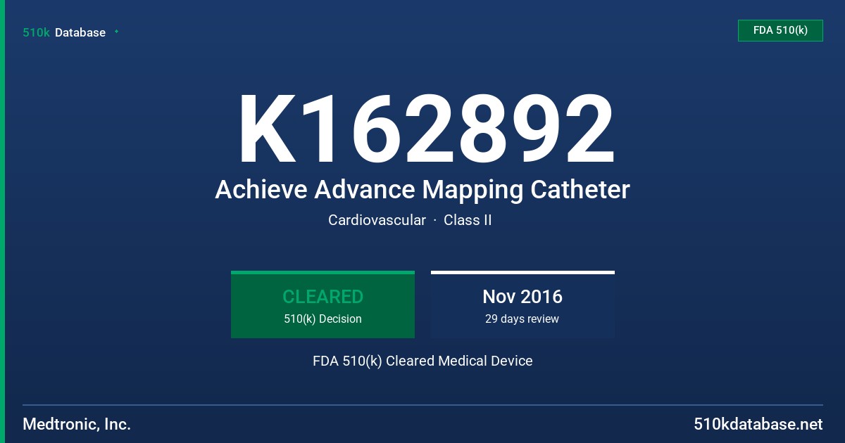K162892 Achieve Advance Mapping Catheter FDA 510(k) Cleared Medical Device