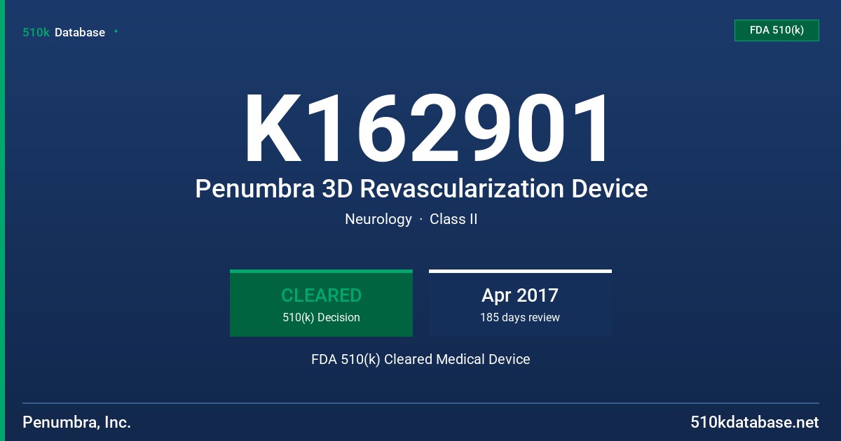 K162901 Penumbra 3D Revascularization Device FDA 510(k) Cleared Medical Device
