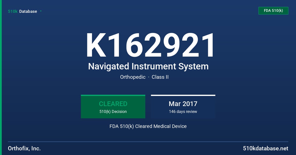 K162921 Navigated Instrument System FDA 510(k) Cleared Medical Device