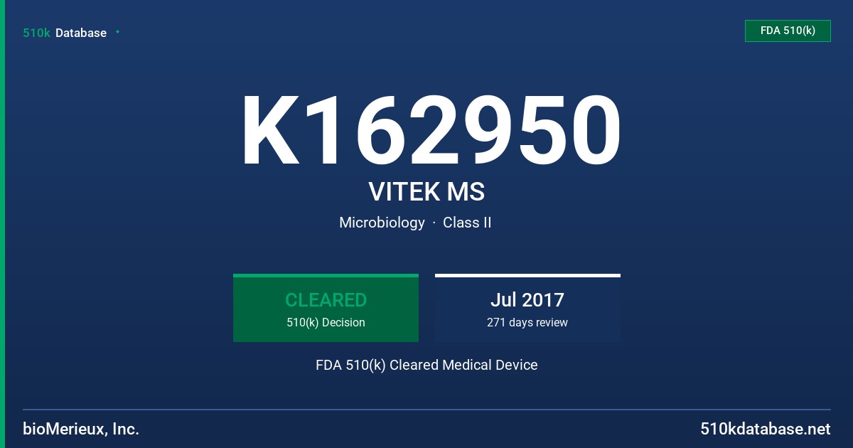 K162950 VITEK MS FDA 510(k) Cleared Medical Device