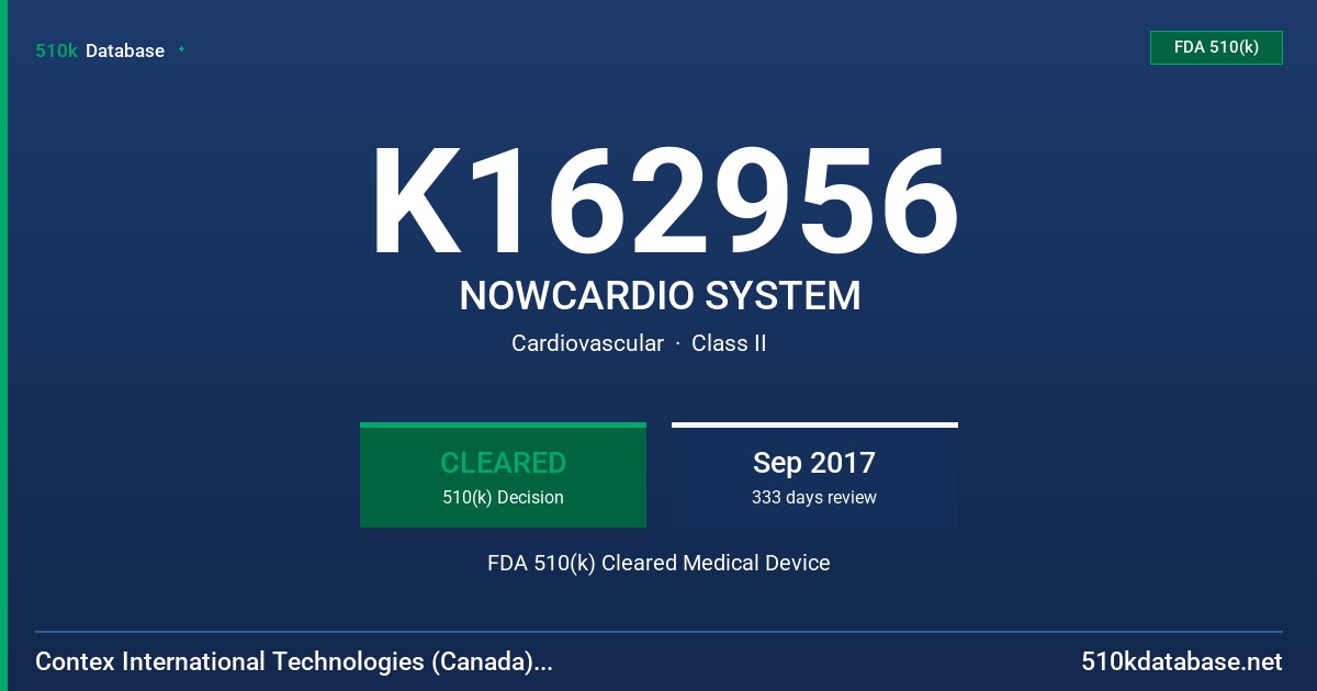 K162956 NOWCARDIO SYSTEM FDA 510(k) Cleared Medical Device