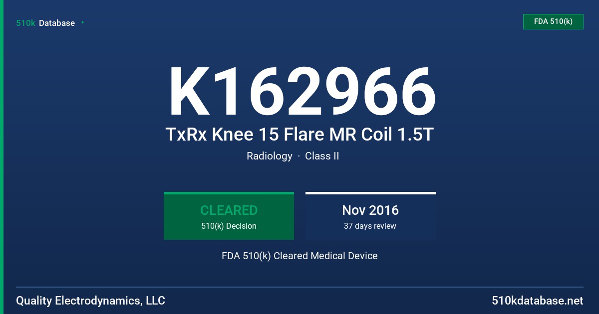 K162966 TxRx Knee 15 Flare MR Coil 1.5T FDA 510(k) Cleared Medical Device