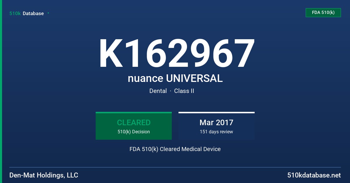 K162967 nuance UNIVERSAL FDA 510(k) Cleared Medical Device