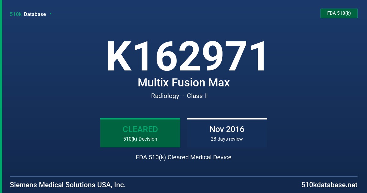 K162971 Multix Fusion Max FDA 510(k) Cleared Medical Device
