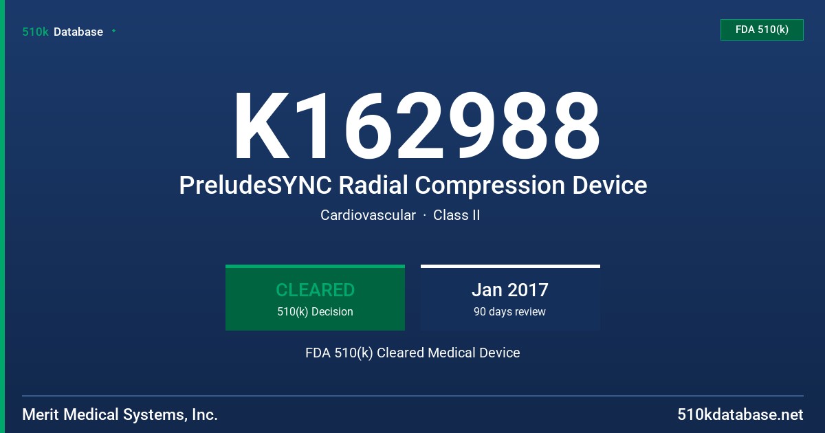 K162988 PreludeSYNC Radial Compression Device FDA 510(k) Cleared Medical Device