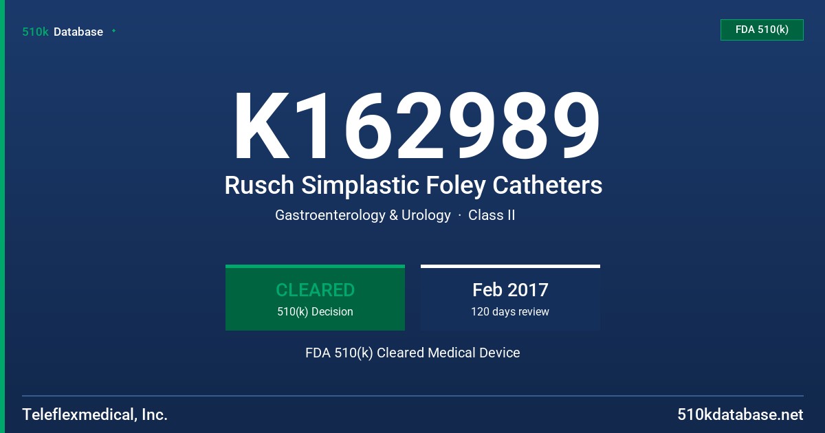 K162989 Rusch Simplastic Foley Catheters FDA 510(k) Cleared Medical Device