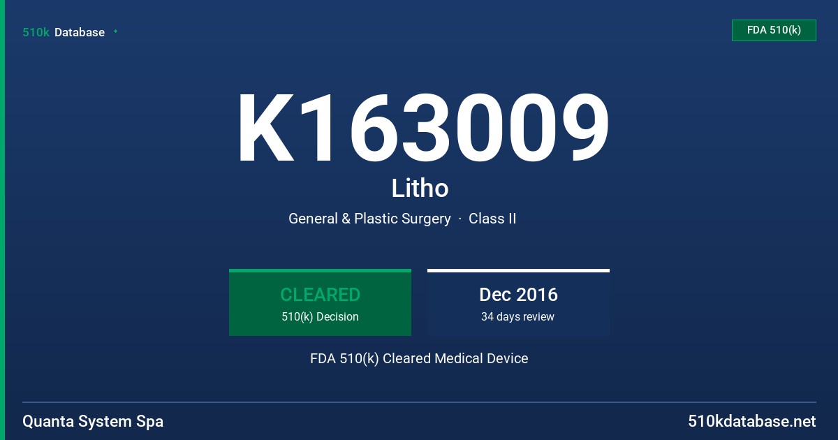 K163009 Litho FDA 510(k) Cleared Medical Device