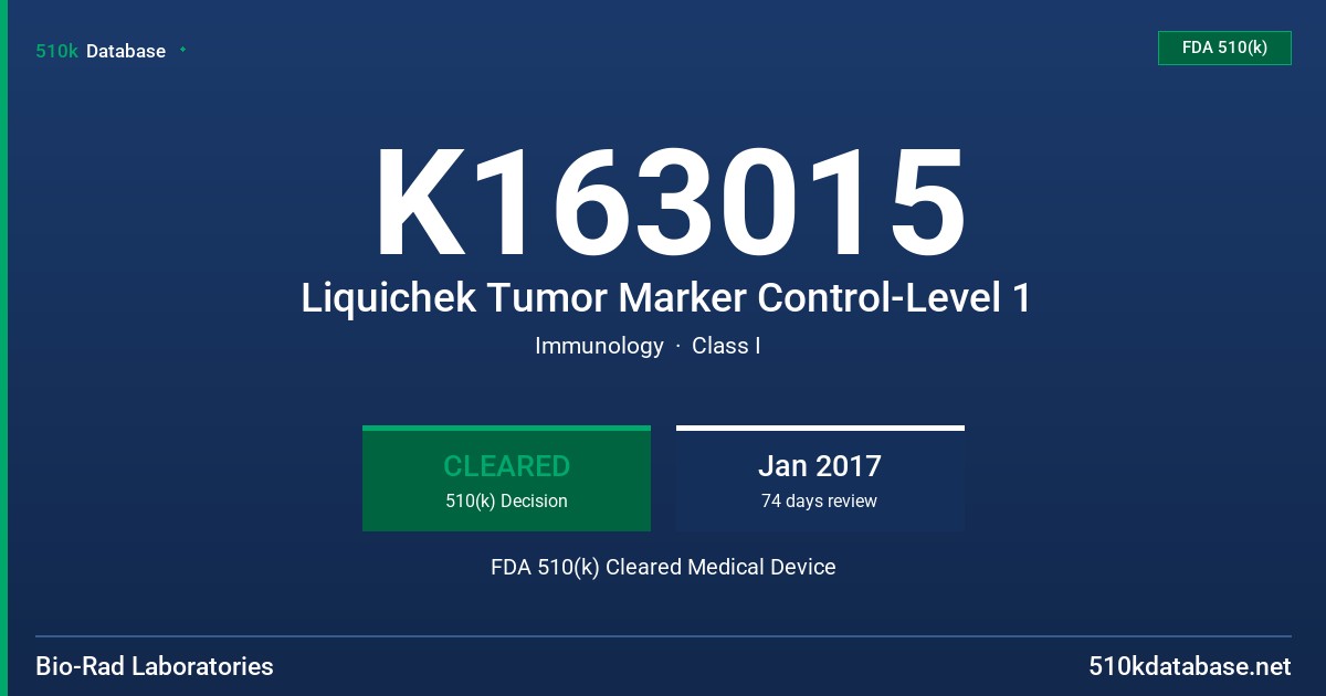 K163015 Liquichek Tumor Marker Control-Level 1 FDA 510(k) Cleared Medical Device