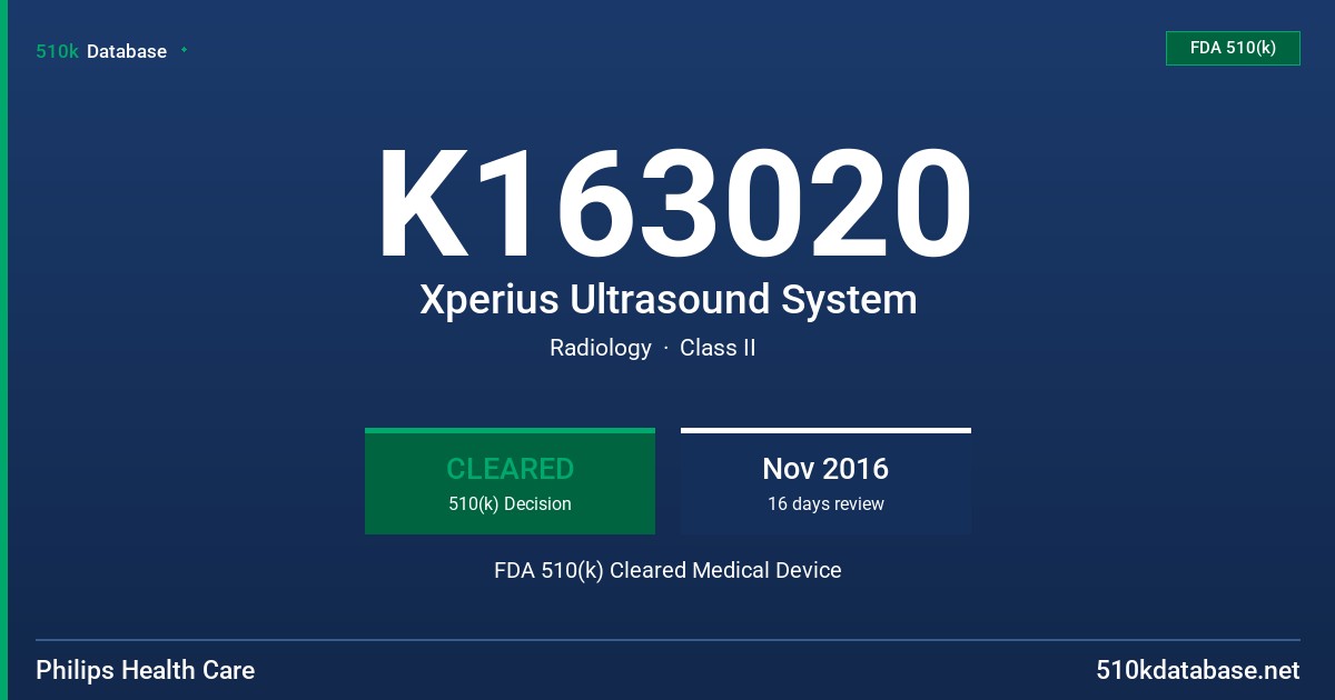 K163020 Xperius Ultrasound System FDA 510(k) Cleared Medical Device