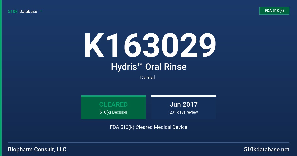 K163029 Hydris™ Oral Rinse FDA 510(k) Cleared Medical Device