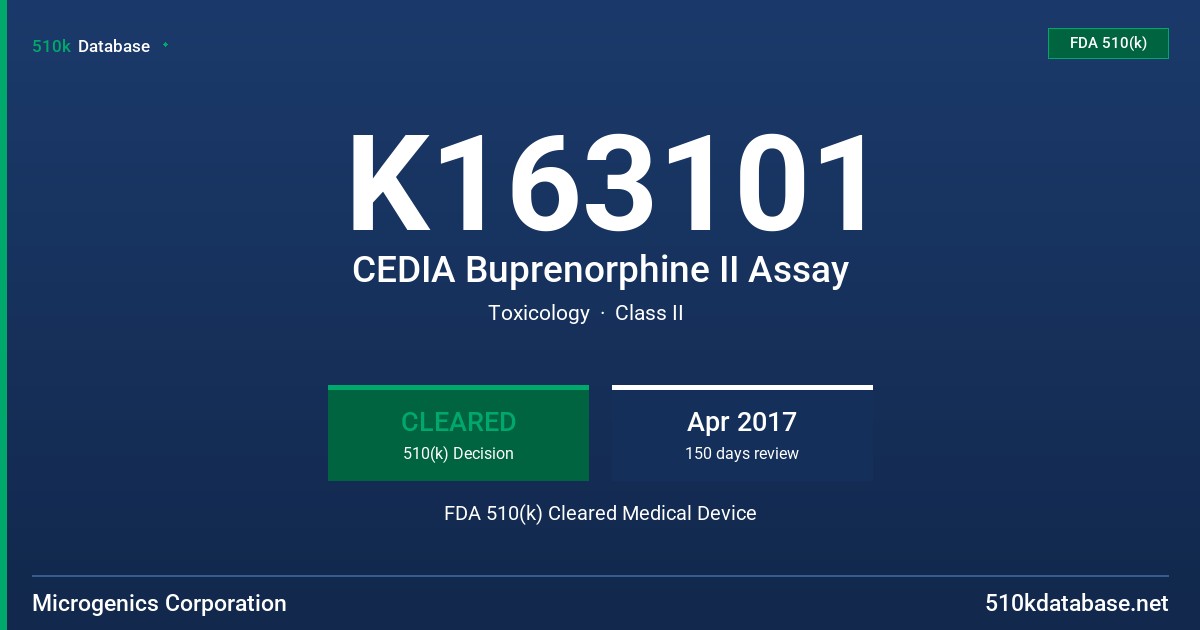 K163101 CEDIA Buprenorphine II Assay FDA 510(k) Cleared Medical Device